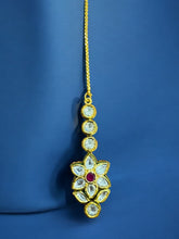 Elegant Floral Kundan Maang Tikka with Ruby Center
